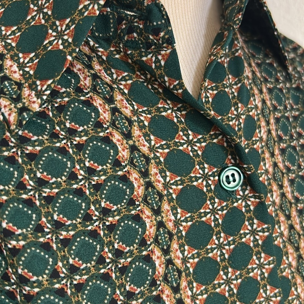 NWOT Fall Autumn Green Beige Patterned Long Sleeve Max Studio Top S Small - Picture 3 of 3